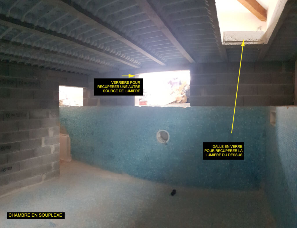 dalle en verre, travaux, piscine, loft