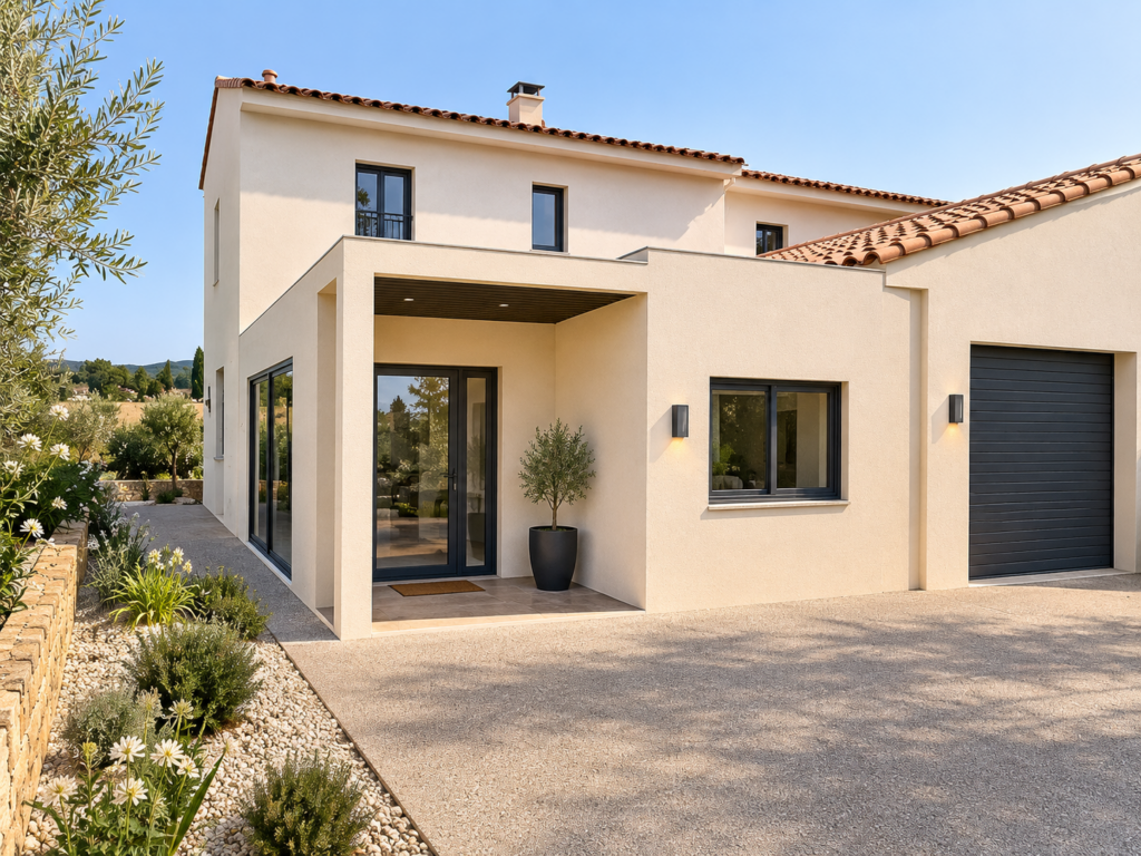 Après travaux – Extension de maison Maison après réalisation d’une extension autorisée par déclaration préalable de travaux