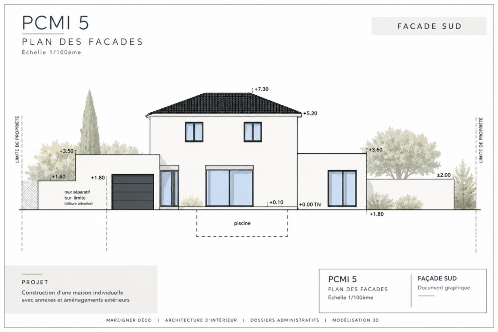 Plan de façade PCMI5 réalisé pour un permis de construire à Marignane